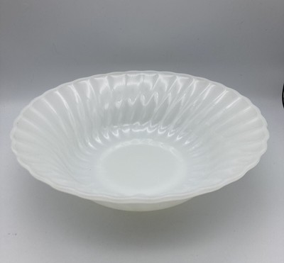 Vintage Anchor Hocking Fire King Swirl White Glass Bowl 8.5 inches in Diameter