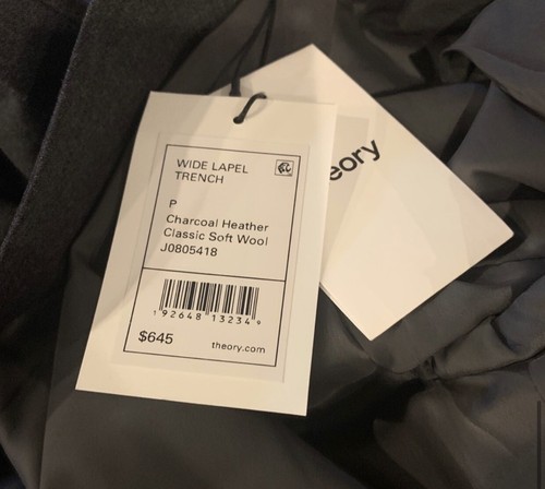 Pre-owned Theory Wide Lapel Trench Coat In Charcoal. Nwt. Size Xs(p). Retail- $645 In Gray