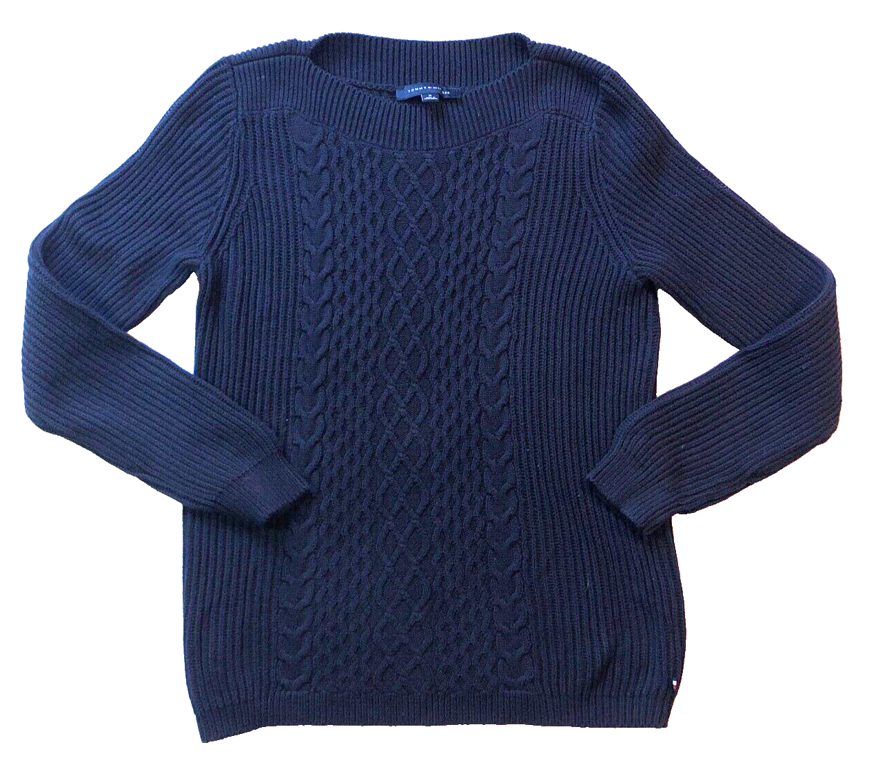 Tommy Hilfiger Womens Sweater Size M Blue Cable Knit Crew