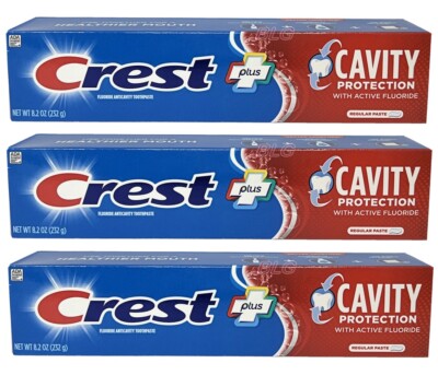 CREST CAVITY PROTECTION Fluoride Toothpaste Anticavity Pasta Dental 8.2oz 3-Pack