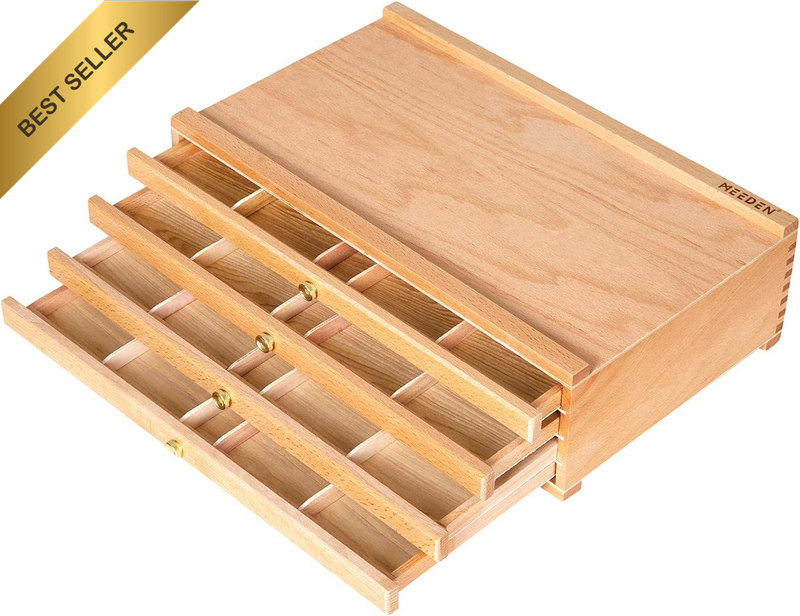 4-Drawer Artist Supply Storage Box - Portable Foldable Multi-Function Beech Wood