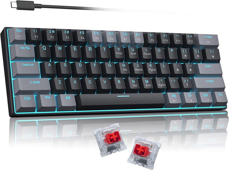 60 Percent Mechanical Gaming Keyboard, Gray&Black Mixed Color Keycaps Gaming Key
