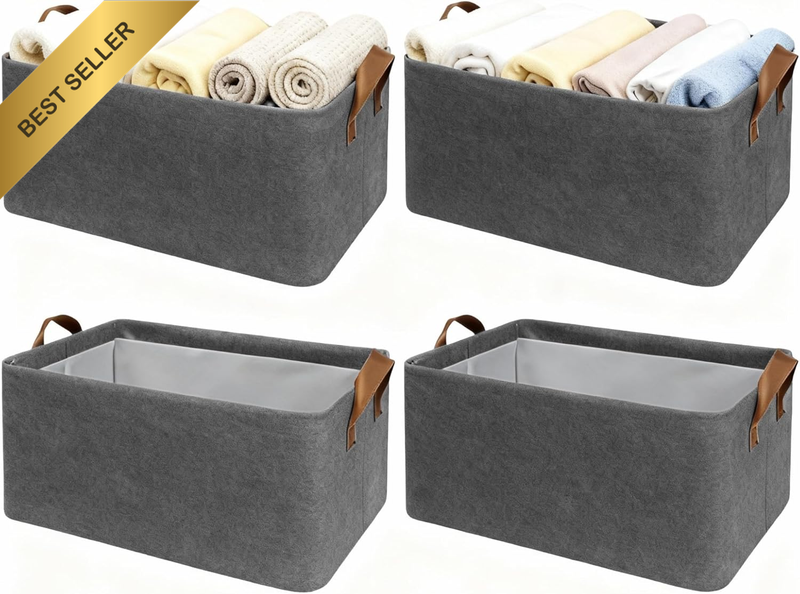 4 Packs 26L Large Storage Baskets,Double Layer Fabric Closet Storage Bins with H