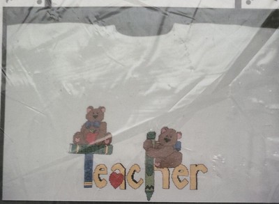 VTG IMAGINATING Teacher Spelled Out Sweatshirt Counted Cross Stitch Kit  #1050 