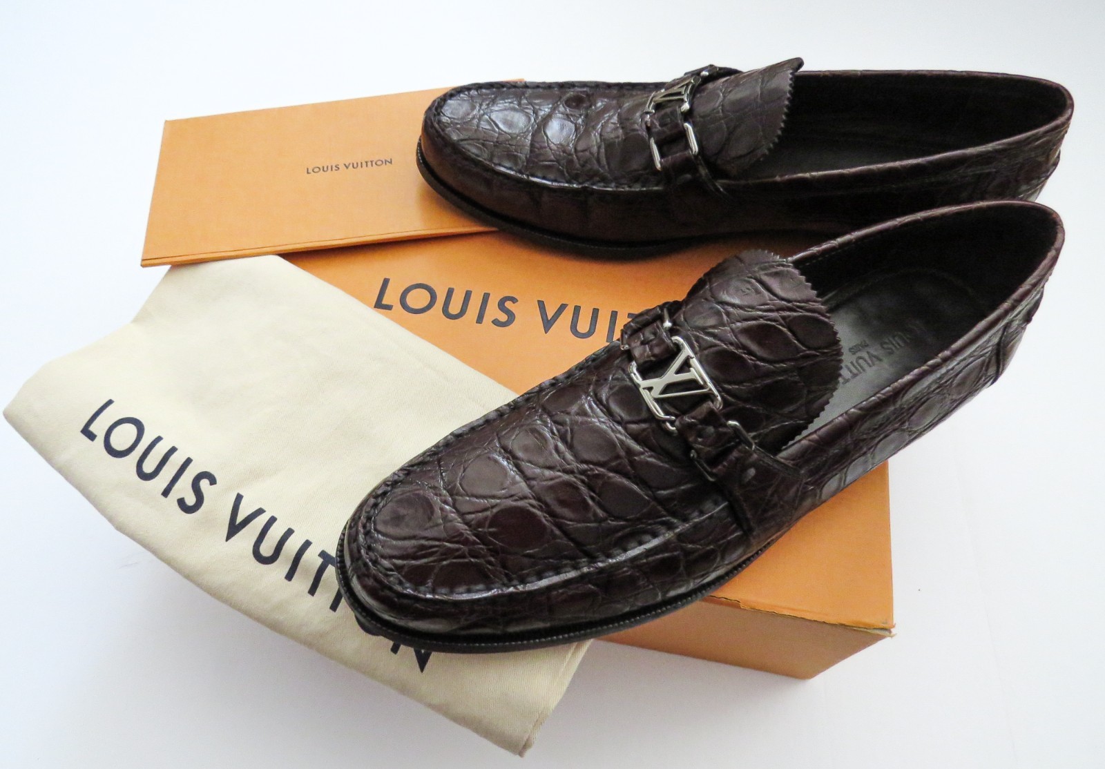 LOUIS VUITTON Major Crocodile Leather Loafers Shoes 12 LV 13