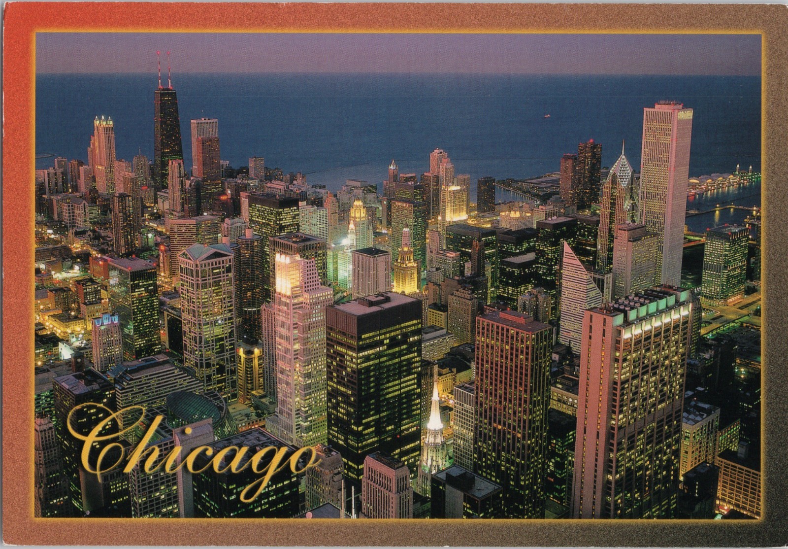 Postcard Chicago, Illinois View From Sears Tower At Dusk