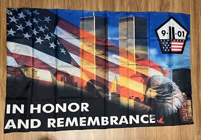 9-11-01 In Honor and Remembrance 53 in. x 34 in. Hanging Banner Flag NEW