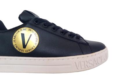 Pre-owned Versace Jeans Couture Women's Leather Sneakers Shoes Court 75va3sk3 Black