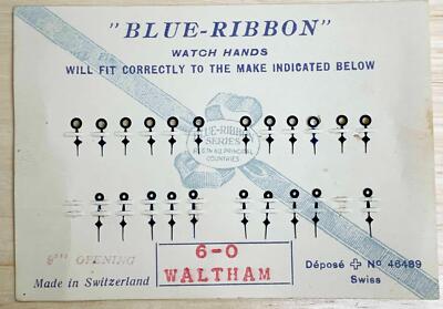VINTAGE WALTHAM 6/0 SIZE BLUED FINISHED HANDS 10 PAIRS CARDED NOS WATCH HANDS