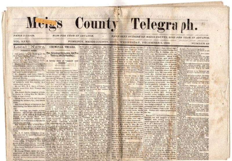 Meigs County Telegraph, Vol. XXXV, No. 49, December 5, 1883, Pomeroy, Ohio