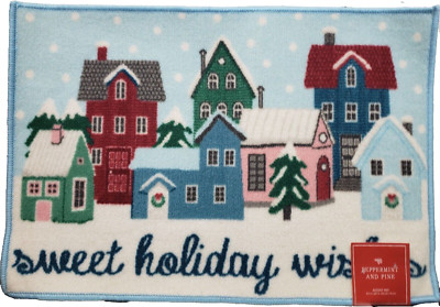 Printed Kitchen Rug (20''x29'') CHRISTMAS VILLAGE, SWEET HOLIDAY WISHES,blue,Natco
