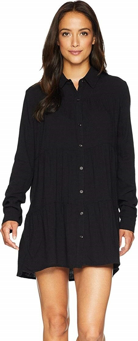 Mod-O-Doc 171535 Womens Swimwear Button Up Tunic Cover-Up Black Size X-Small