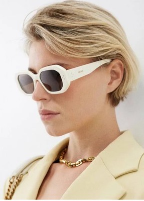CELINE Unisex Square Oval Sunglasses White Ivory Dark Brown Lense CL40255I 25E