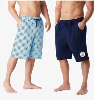 Manchester City F.C. Mens 2 Pack Lounge Cotton Shorts Sleep PJ, Navy/Sky Blue