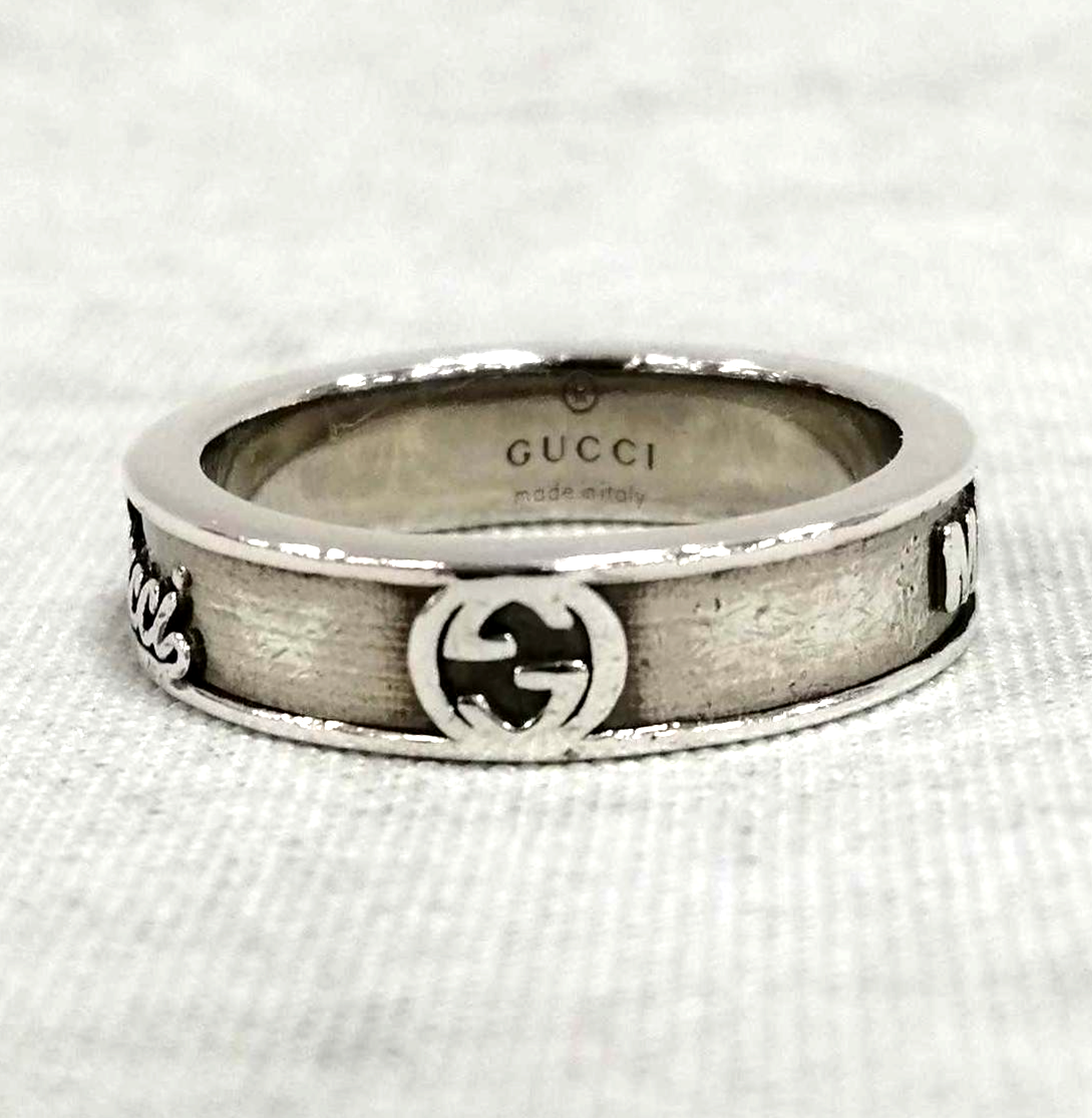 GUCCI Interlocking G Sterling Silver 925 Logo Band Ring Size GUCCI Interlocking G Sterling Silver 925 Logo Band Ring Size