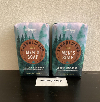 2x Hunter & Grey Sandalwood 3 In 1  Men's Luxury  Bar Soap, 10.58 oz.
