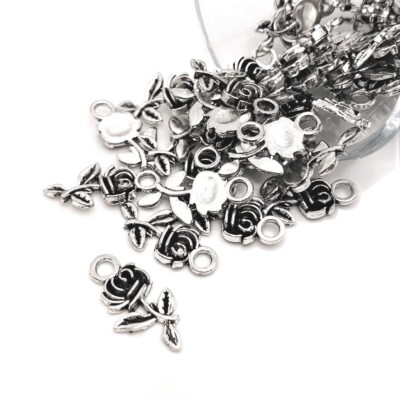 4, 20 or 50 pcs BULK Small Silver Rose Charms, Flower Charm - US Seller - AS094