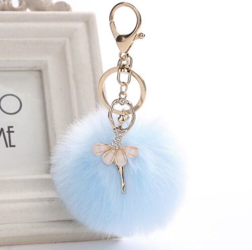 Schlüsselanhänger, Tasche Anhänger Pom- Pom Ball Hellblau. Ballerina