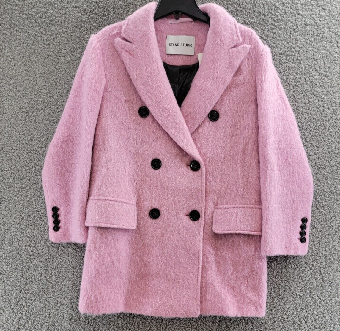 STAND STUDIO Esme Wool Blend Jacket Women's 32 Pink Double Breasted Long Sleeve - Picture 2 of 14