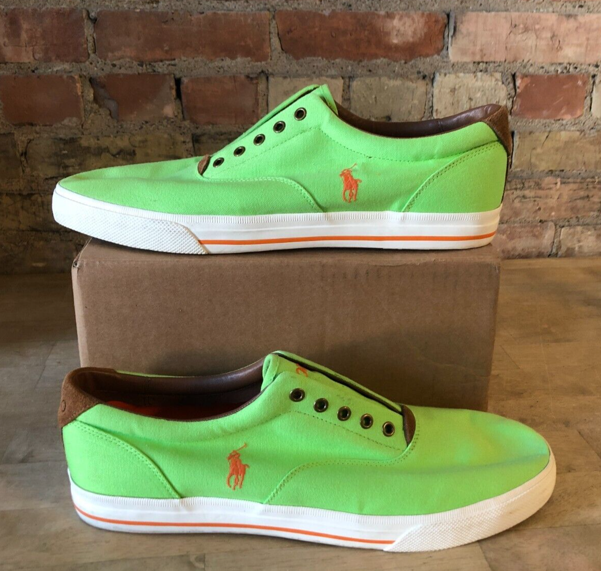 VTG Ralph Lauren Men's Lime Green Canvas Low Top Sneakers
