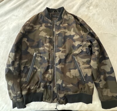 zara man green brown hooded camouflage bomber jacket mens medium 204258350569