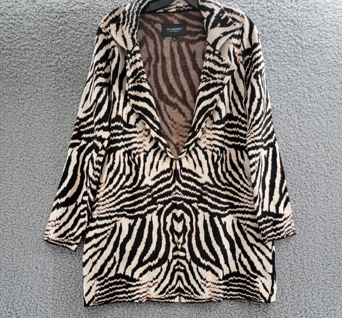 Liverpool Los Angeles Open Front Coatigan Sweater Women's S Abstract Zebra L/S - Picture 2 of 15