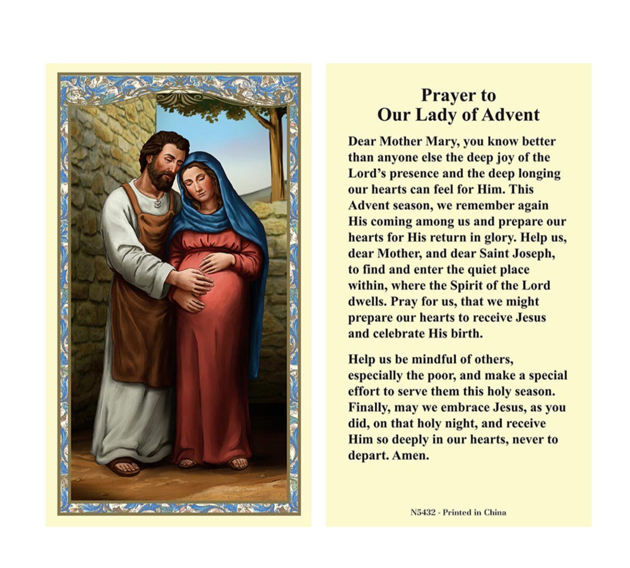 (2 copies) Our Lady of Advent Holy Prayer Card Catholic Mary Advent Christmas