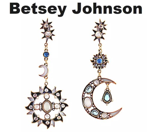 US Seller Betsey Johnson Sun & Moon Crystal Dangle Earrings Multi-color