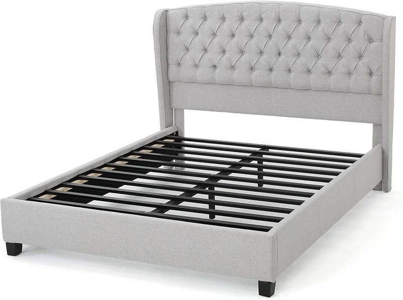 Elizabeth Fully-Upholstered King-Size Platform Bed Frame, Low-Profile, Contempor