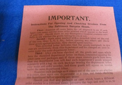 1910 Baltimore Bargain House Baltimore Maryland Order Forms Envelopes ++