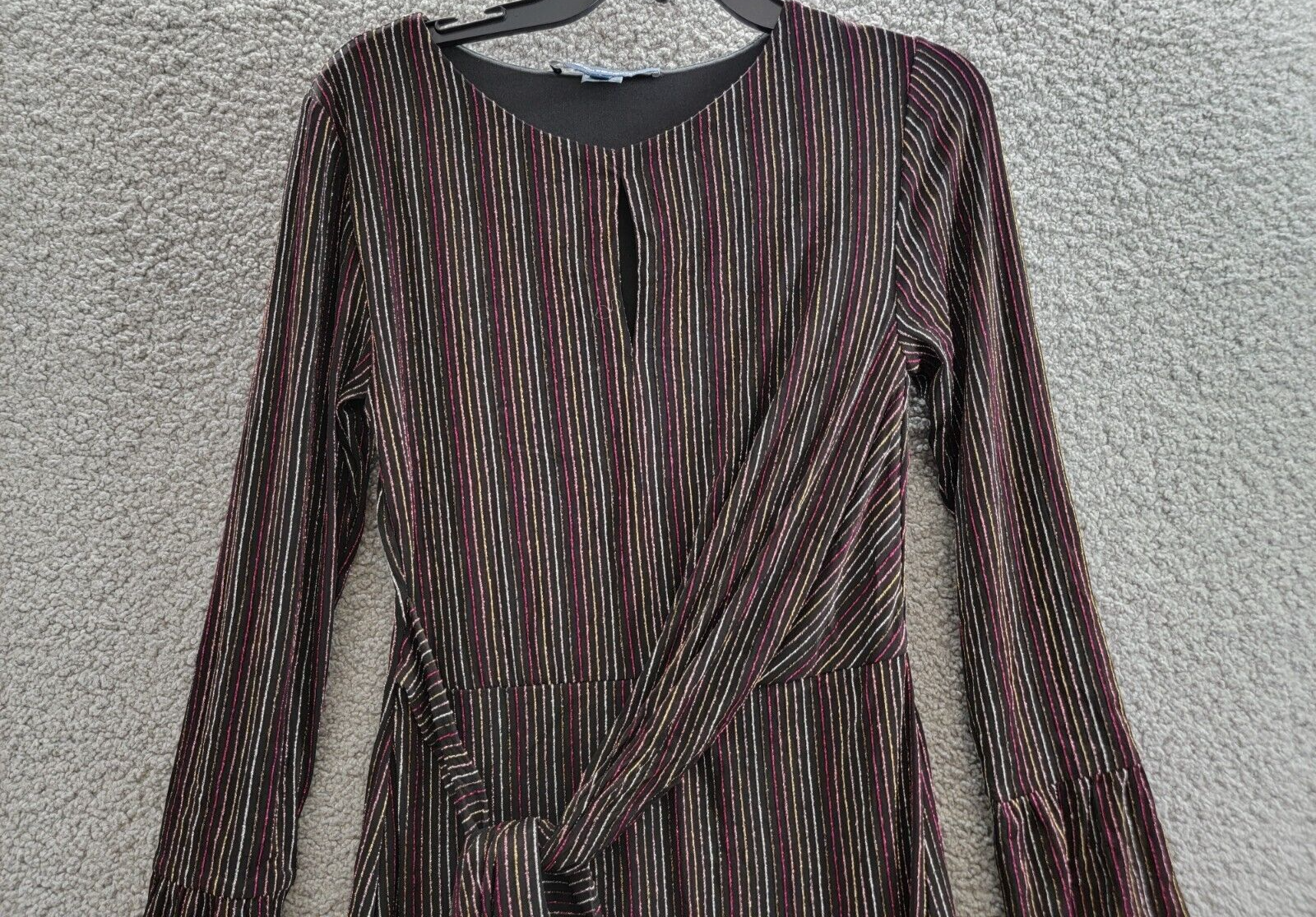 French Connection Paula Keyhole Midi Dress Women's S Blackout Multi Round Neck - Picture 3 of 16