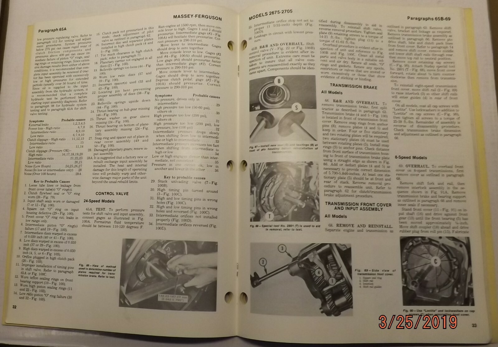 MASSEY FERGUSON MF 2675 MF2705 TRACTOR  I&T SERVICE SHOP MANUAL VERY GOOD SOLID