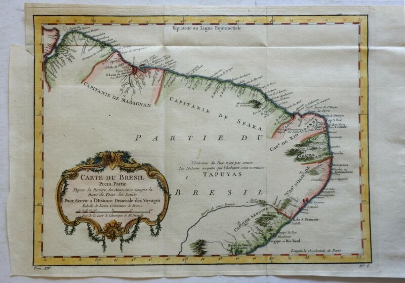Northern Brazil South America Cear Paraiba Sergipe Pernambuco 1757 Bellin map