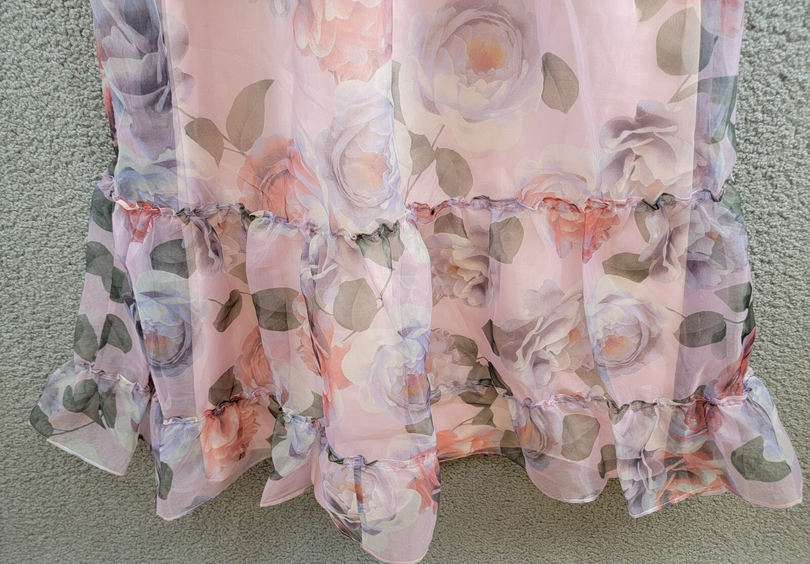 Rare Editions Floral-Print Organza Maxi Dress Big Girls' 16 Lavender Back Zip - Picture 4 of 16