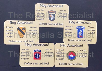 VIETCONG Defection Cards with US Army Patch Designs - Set of  5 Vietnam War.