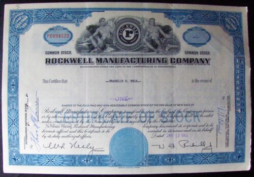 Stock certificate Rockwell Manufacturing Comp. Payee Same person