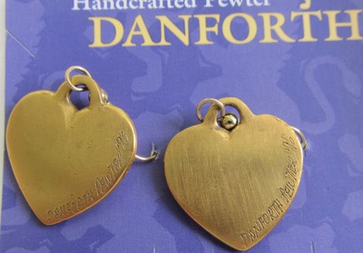 Danforth Pewter Vermont Made 24K Gold Plated Florentine Heart Pierced Earrings