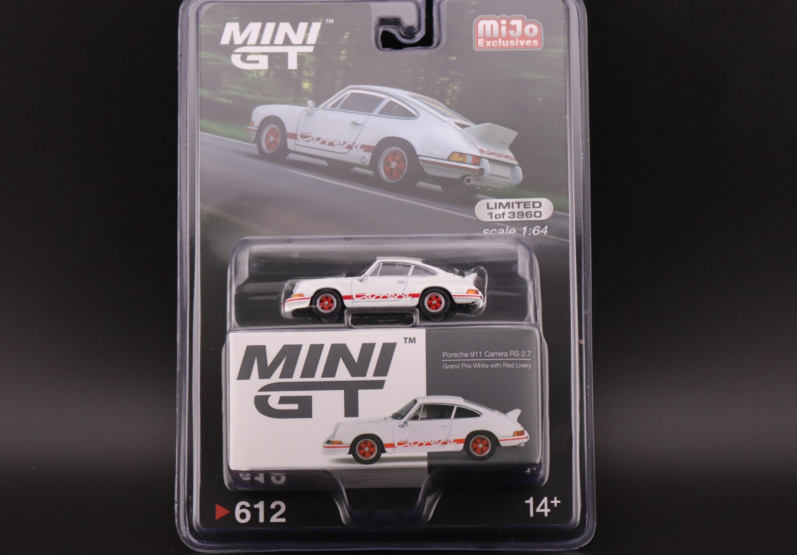 Mini GT Porsche 911 Carrera RS 2.7 Grand Prix White w/ Red L