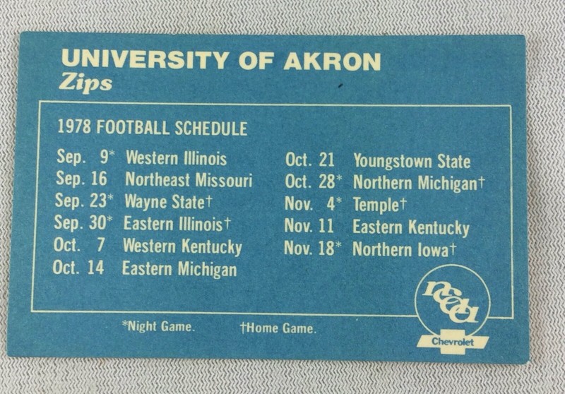 CFB 1978 University of Akron Zips Pocket Football Schedule ...