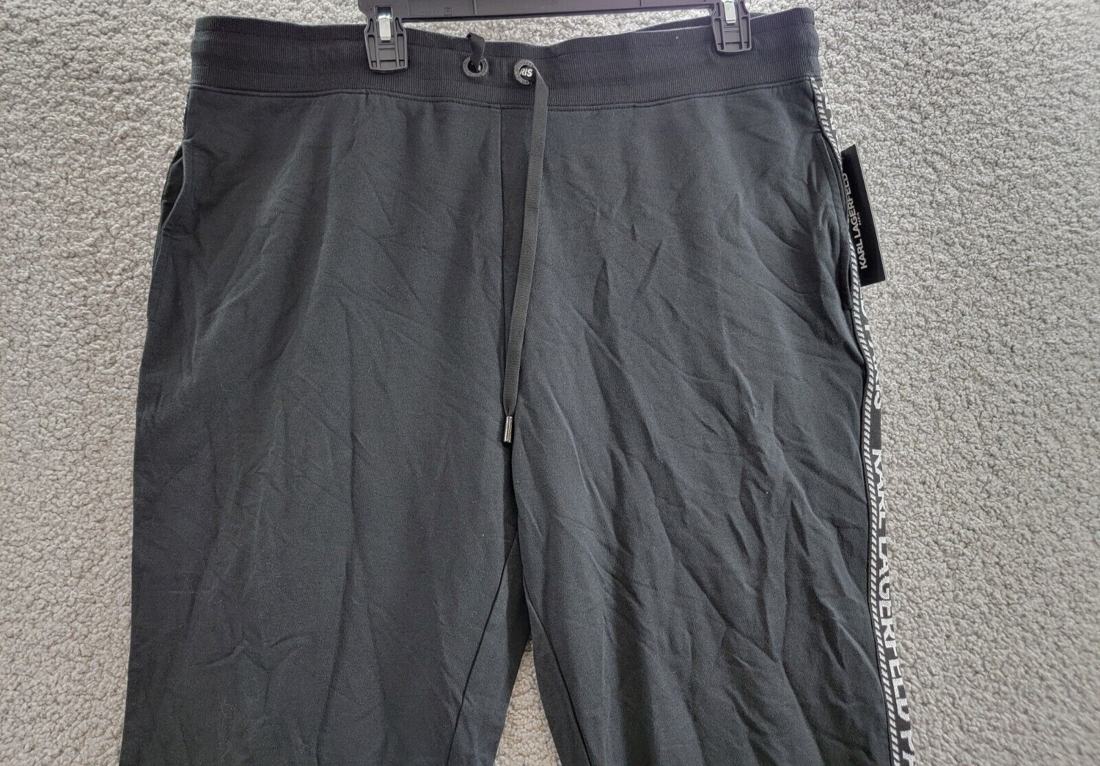 Karl Lagerfeld Paris Logo-Stripe Jogger Pants Women's XL Black/Silver Drawstring - Picture 3 of 17