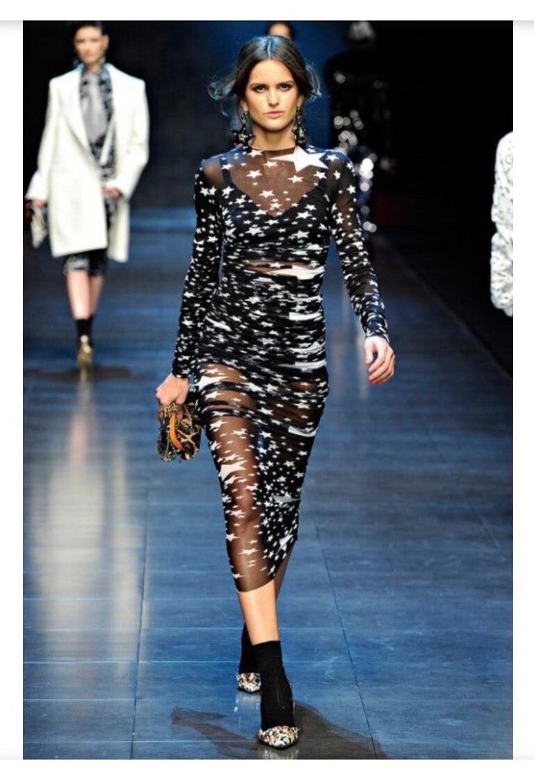 Dolce & Gabbana 2011 Sheer Ruched Stars Print Maxi Evening