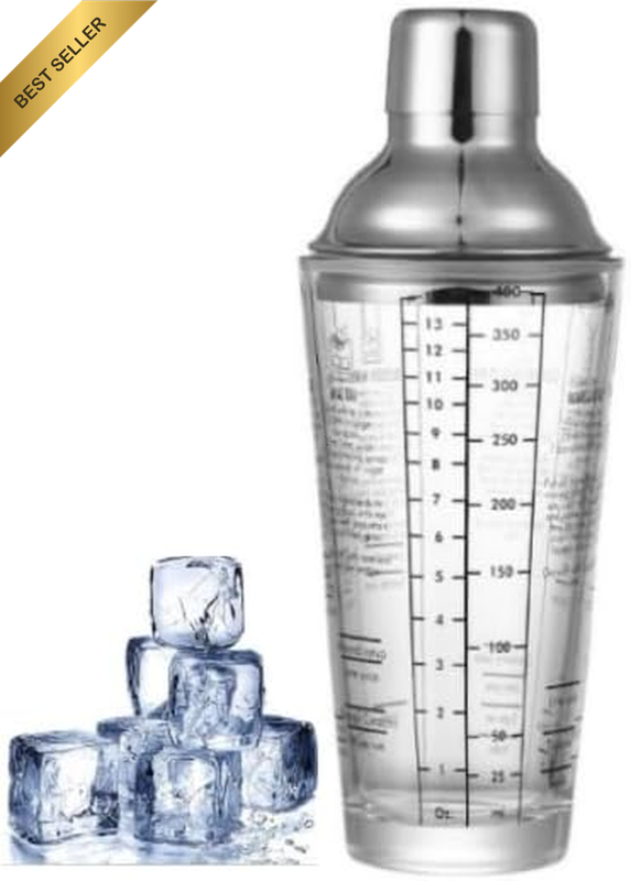 Glass Cocktail Shaker with Scale and Strainer Top,Martini Shaker 14Oz with Six R