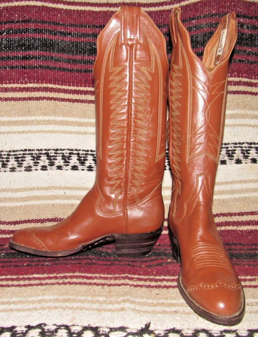 Womens Vintage Sanders Brown Leather Handcrafted Cowboy Womens Vintage Sanders Brown Leather Handcrafted Cowboy
