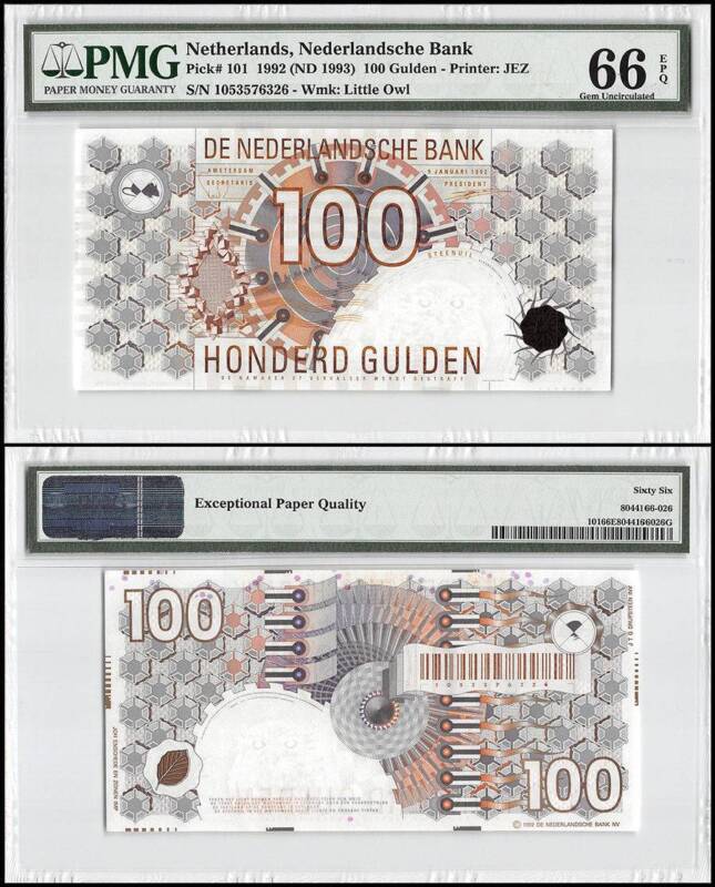 Netherlands 100 Gulden, 1992, P-101, PMG 66