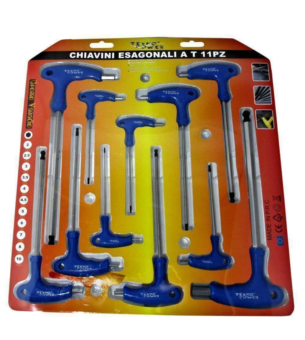 Kit Chiavi Chiavini Esagonali a T Set 11 Pezzi Con Manico Cromo Vanadium awe