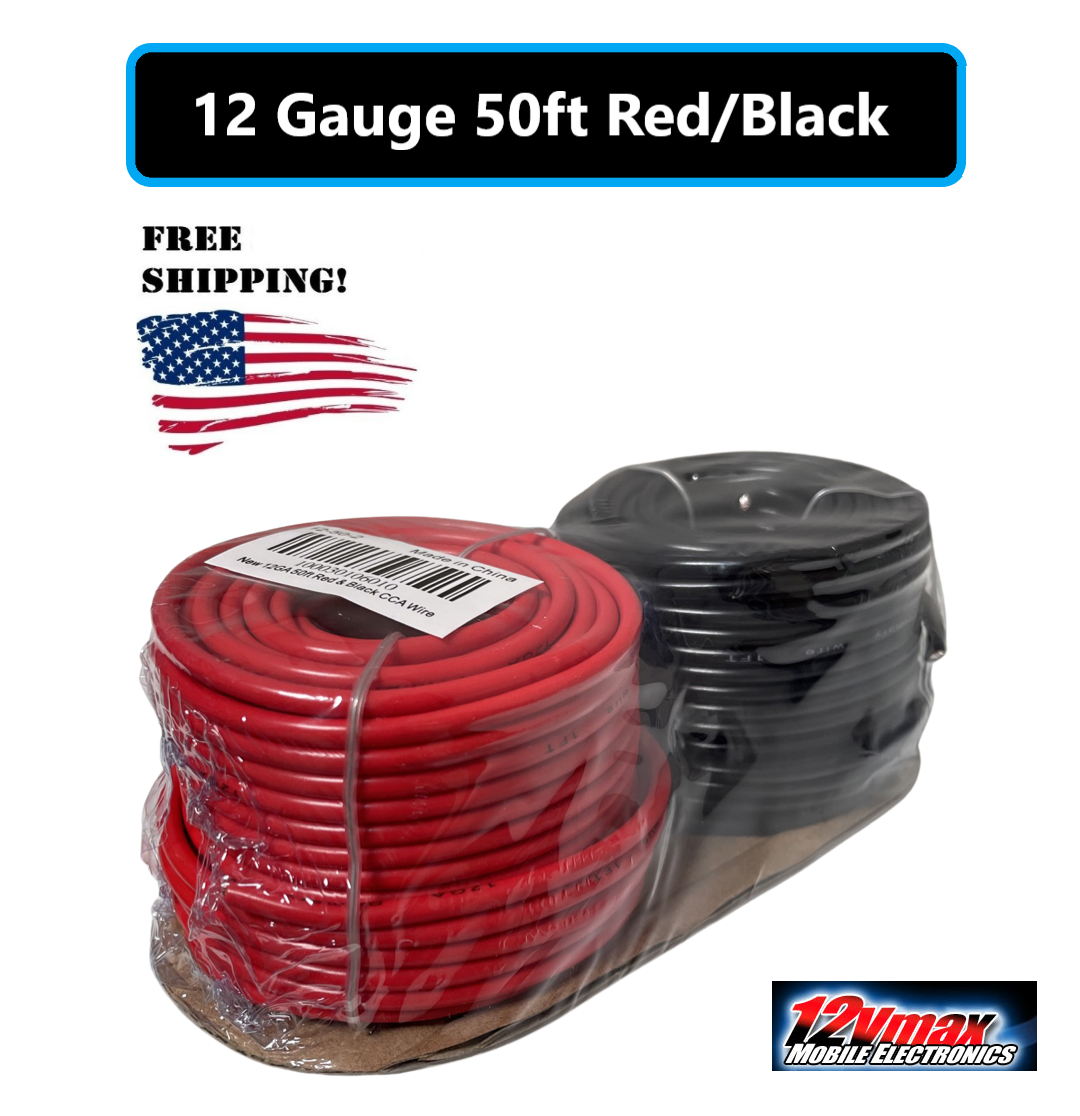 12 GAUGE 2x 50 FT SPOOLS COPPER CLAD CCA PRIMARY AUTO POWER REMOTE WIRE CABLE 