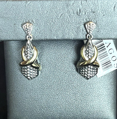 LAGOS Caviar Embrace 18K Gold  Sterling Silver Two Tone X Drop Earrings NEW $800