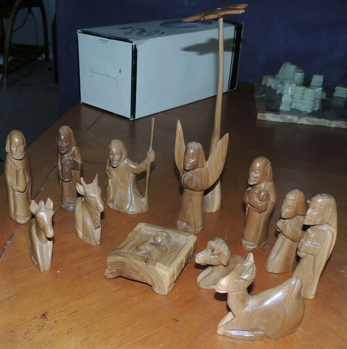 Vintage 13 PIECE WOOD NATIVITY Hand Carved Complete SET 5