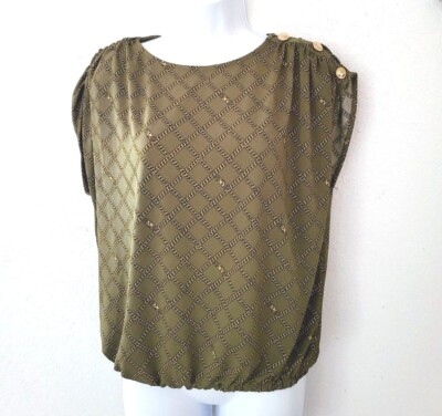 MICHAEL KORS Womens allover LOGO top shirt Size M L XL Olive Green