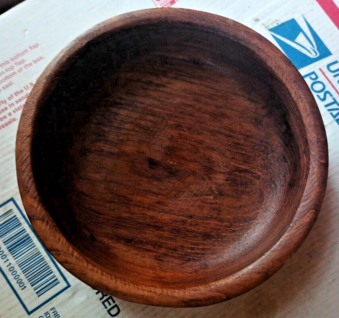Vintage Southeast Asian Teak Wood Bowl Rustic Handmade Wood Carved Salad 6" x 2"